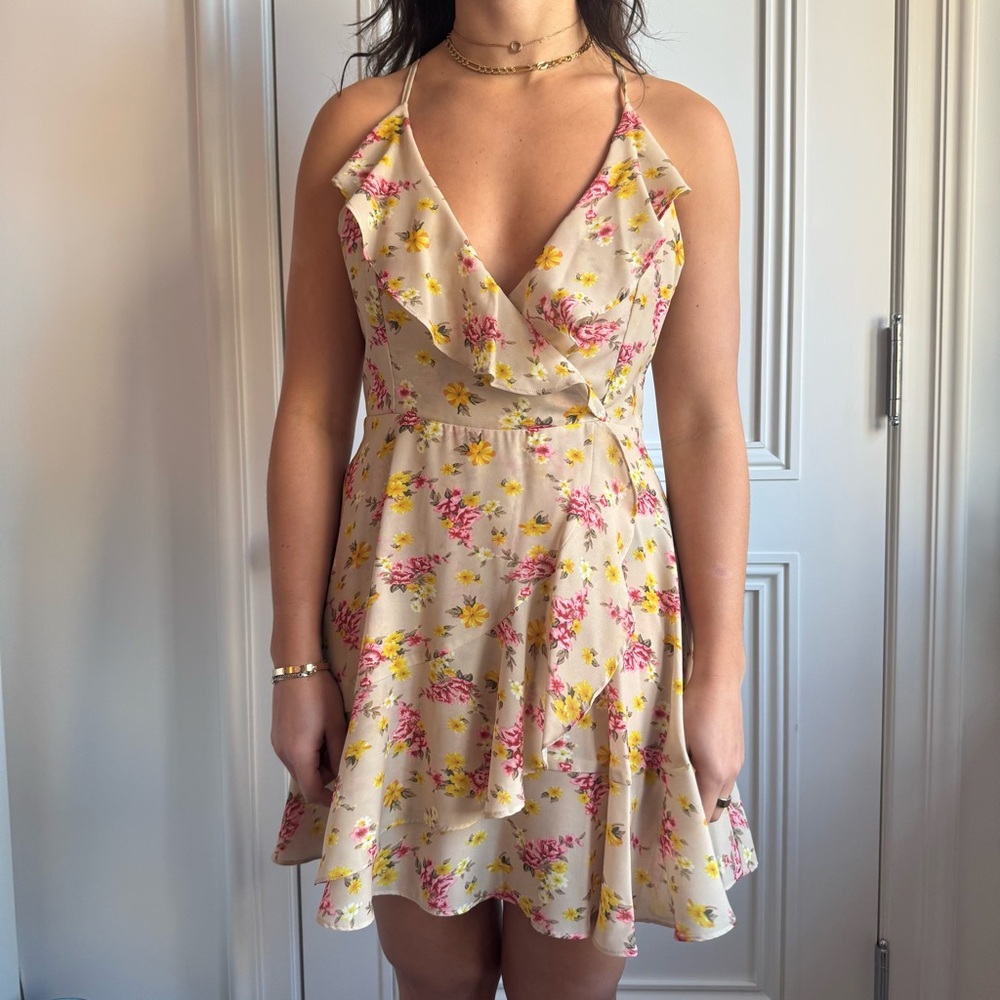 NightWalker Cream Ruffle Floral Sundress